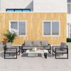 Outdoor Patio Furniture Sets,  Conversation Set Modern Black Metal Sectional Sofa with Grey Cushion