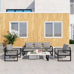 Outdoor Patio Furniture Sets,  Conversation Set Modern Black Metal Sectional Sofa with Grey Cushion