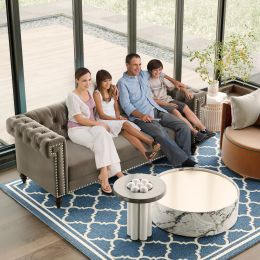 [New+video] 82.75"Sofa Low Back Tufted 3-Seater Sofa, Key Arms,Nailhead,Velvet,