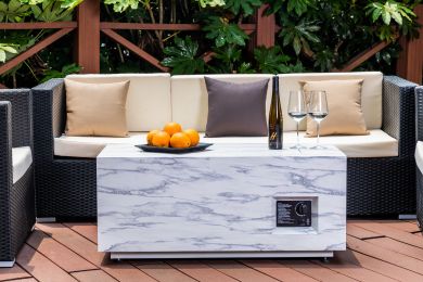 Outdoor 50,000BTU Rectangle Propane Fire Pit Table, Light Grey concrete style finish Metal gas fire