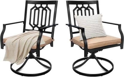 MEOOEM Outdoor Patio Swivel Chairs Set of 2 Patio Metal Dining Rocker Chair with Cushion Suports 250lbs for Garden Backyard Black