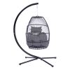 Outdoor Patio Wicker Folding Hanging Chair,Rattan Swing Hammock Egg Chair With C Type Bracket, With Cushion And Pillow