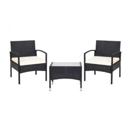Lawn Backyard Patio Wicker Rattan Furniture 3 Pieces Set With Cushion