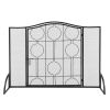 40x29in Mesh Fireplace Screen with Single Door, Wrought Iron Panel Fire Spark Guard Gate Safety Protector (Black)