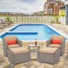 Wide Rattan Double Contiguous Rattan Five-Piece Suit 2 Single 2 Pedals 1 Double Coffee Table Gray-dk