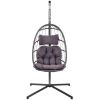 In door outdoor patio Wicker Hanging Chair Swing Chair Patio Egg Chair UV Resistant Dark grey cushion Aluminum frame