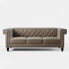 [New+video] 82.75"Sofa Low Back Tufted 3-Seater Sofa, Key Arms,Nailhead,Velvet,