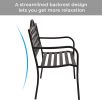 50" Outdoor Patio Bench, Cast Iron 2-Person Metal Bench with Basket-Weave Design Backrest, Patio Furniture Chair for Porch Park Garden, Dark Brown