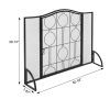 40x29in Mesh Fireplace Screen with Single Door, Wrought Iron Panel Fire Spark Guard Gate Safety Protector (Black)