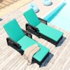 Outdoor patio pool PE rattan wicker chair wicker sun lounger, Adjustable backrest, beige cushion, Black wicker (2 sets)