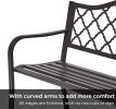 50" Outdoor Patio Bench, Cast Iron 2-Person Metal Bench with Basket-Weave Design Backrest, Patio Furniture Chair for Porch Park Garden, Dark Brown