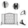 40x29in Mesh Fireplace Screen with Single Door, Wrought Iron Panel Fire Spark Guard Gate Safety Protector (Black)