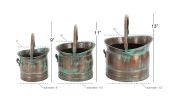 Green Tinged Metal Bucket Planter With Handles, Set of 3