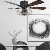 64W 52 Inch Matte Black Wrought Iron Spray Paint 5 Leaves With Remote Control Industrial Wind Fan Lamp Chandelier