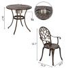 European Style Cast Aluminum Outdoor 3 Piece Patio Bistro Set of Table and Chairs with Ice Bucket Bronze