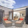 Wide Rattan Double Contiguous Rattan Five-Piece Suit 2 Single 2 Pedals 1 Double Coffee Table Gray-dk