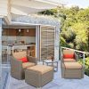 Wide Rattan Double Contiguous Rattan Five-Piece Suit 2 Single 2 Pedals 1 Double Coffee Table Gray-dk