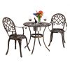 European Style Cast Aluminum Outdoor 3 Piece Patio Bistro Set of Table and Chairs with Ice Bucket Bronze