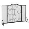 40x29in Mesh Fireplace Screen with Single Door, Wrought Iron Panel Fire Spark Guard Gate Safety Protector (Black)