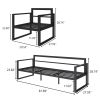 Outdoor Patio Furniture Sets,  Conversation Set Modern Black Metal Sectional Sofa with Grey Cushion