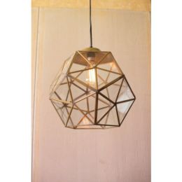 Glass And  Gold Metal Faceted Pendant 16"D X 15"T