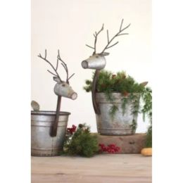 Set Of Two Metal Deer Planters
