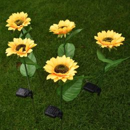 LED Solar Sunflower Lamps Solar Light Decorative Lights Outdoor Garden Lawn Lamp Patio Porch Backyard Garden Decoration (Color: 5pcs Yellow)