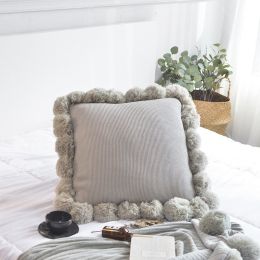 Plush ball pillowcase (Color: Grey)