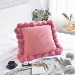 Plush ball pillowcase (Color: Rose red)