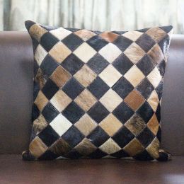 Creative craft small lattice stitching fur pillow (Color: Black and white pattern)