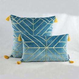 Velvet embroidered pillowcase (Color: Blue)