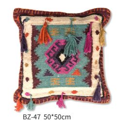 Handmade Wool Pillow Simple Modern American Country Nordic Style Imitation Leather Creative Cushion Cover (Color: BZ 47)