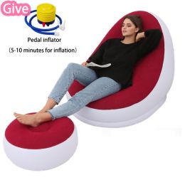 Lazy Bean Bag with Inflatable Folding Sofa (Color: Red sofa one set)