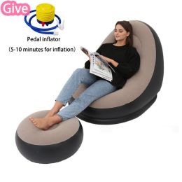 Lazy Bean Bag with Inflatable Folding Sofa (Color: Coffee sofa one set)