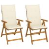 Patio Reclining Chairs 2 pcs with Cushions Solid Acacia Wood