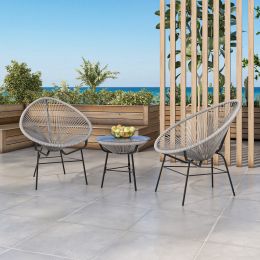 3 Pieces Patio Furniture Set Outdoor All Weather Hand-Woven PE Rattan Conversation Bistro Sets 2 Cha (Color: Gray)