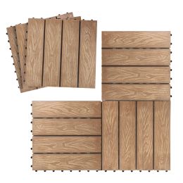 Interlocking Patio Flooring Deck Tiles, 6 Pcs Deck and Patio Flooring Wood-Plastic Material Tile (Color: Teak)