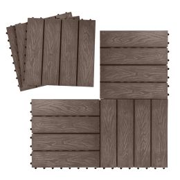 Interlocking Patio Flooring Deck Tiles, 6 Pcs Deck and Patio Flooring Wood-Plastic Material Tile (Color: Coffee)
