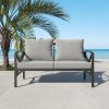 Outdoor Metal Loveseat with Cushions, All-Weather Outdoor Black Metal 2 Seats Sofa Couch with Cushions