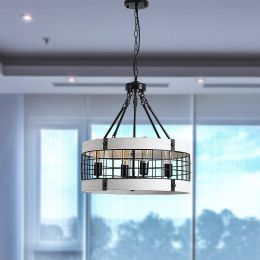 Modern American luxury chandelier E26 white wooden retro round chandelier 6 bulbs, without bulbs (Color: White)