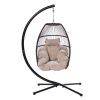 Outdoor Patio C Type Bracket Wicker Folding Hanging Chair With Cushion And Pillow