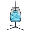 Outdoor Patio C Type Bracket Wicker Folding Hanging Chair With Cushion And Pillow
