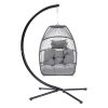 Outdoor Patio C Type Bracket Wicker Folding Hanging Chair With Cushion And Pillow