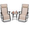 Pool Garden Patio Portable Zero Gravity Folding Reclining Lounge Chairs Table 3 Pieces Set