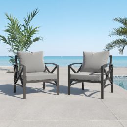 Patio Furniture Metal Arm Chair,2 PCS Garden Outdoor Contemporary Sofa Metal Chair with Cushions (Color: Black+ Gray)
