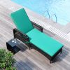 Outdoor patio pool PE rattan wicker chair wicker sun lounger, Adjustable backrest, beige cushion, Black wicker (1 set)