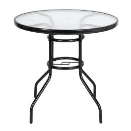 Outdoor Dining Table Round Toughened Glass Table Yard Garden Glass Table (Color: Dark Chocolate)