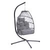 Outdoor Patio Wicker Folding Hanging Chair,Rattan Swing Hammock Egg Chair With Cushion And Pillow