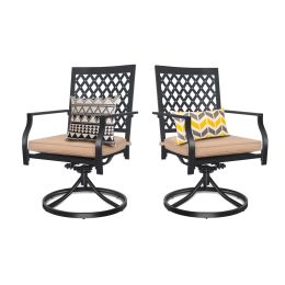 Outdoor Swivel Chairs Set of 2 Patio Metal Dining Rocker Chair with Cushion Surports 300 lbs for Garden Backyard Poolside,Black (2pcs Black-Lattice) (Type: Patio Dining Chairs)