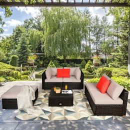 6 Pieces Outdoor Patio Rattan Furniture Set (Color: Beige)